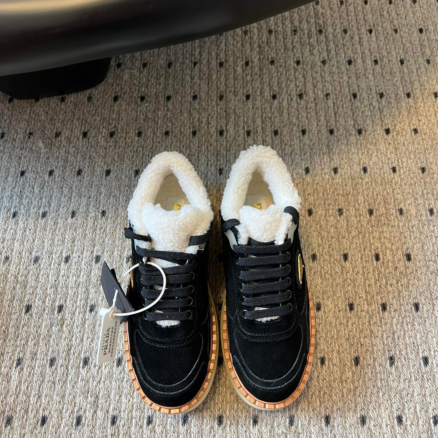 Prada 25s Mid-Top Sneaker Black Suede And Wool 538435