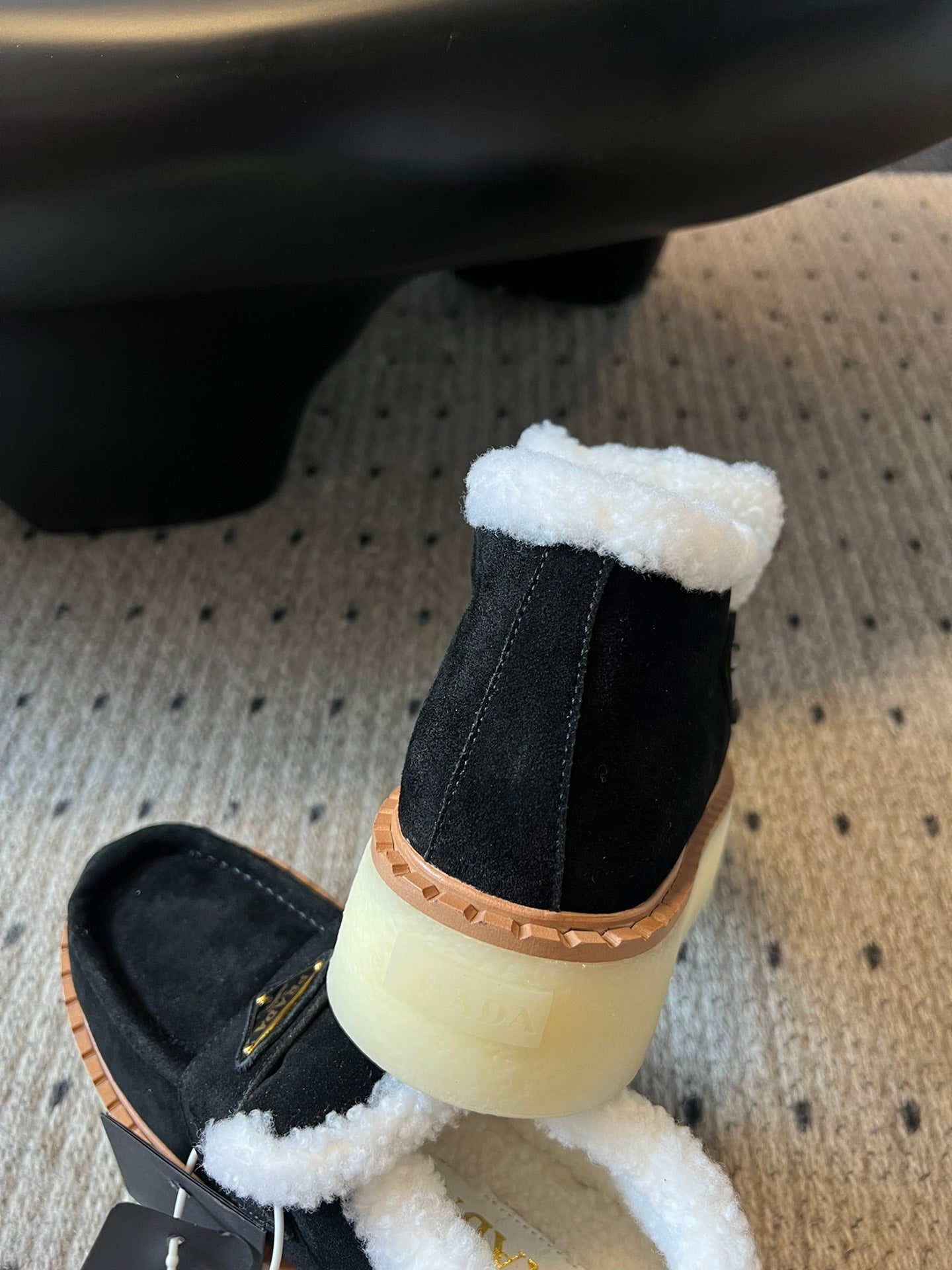 Prada 25s platform ankle boots black suede and wool 538437