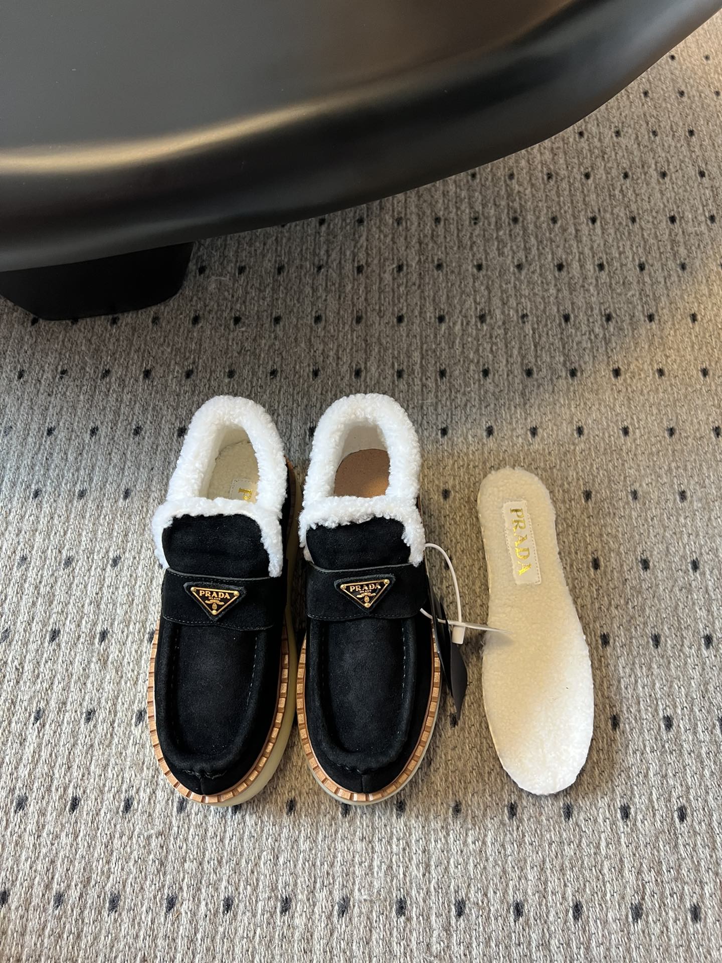 Prada 25s platform ankle boots black suede and wool 538437