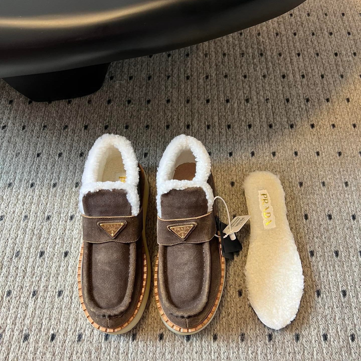 Prada 25s platform ankle boots brown suede and wool 538439