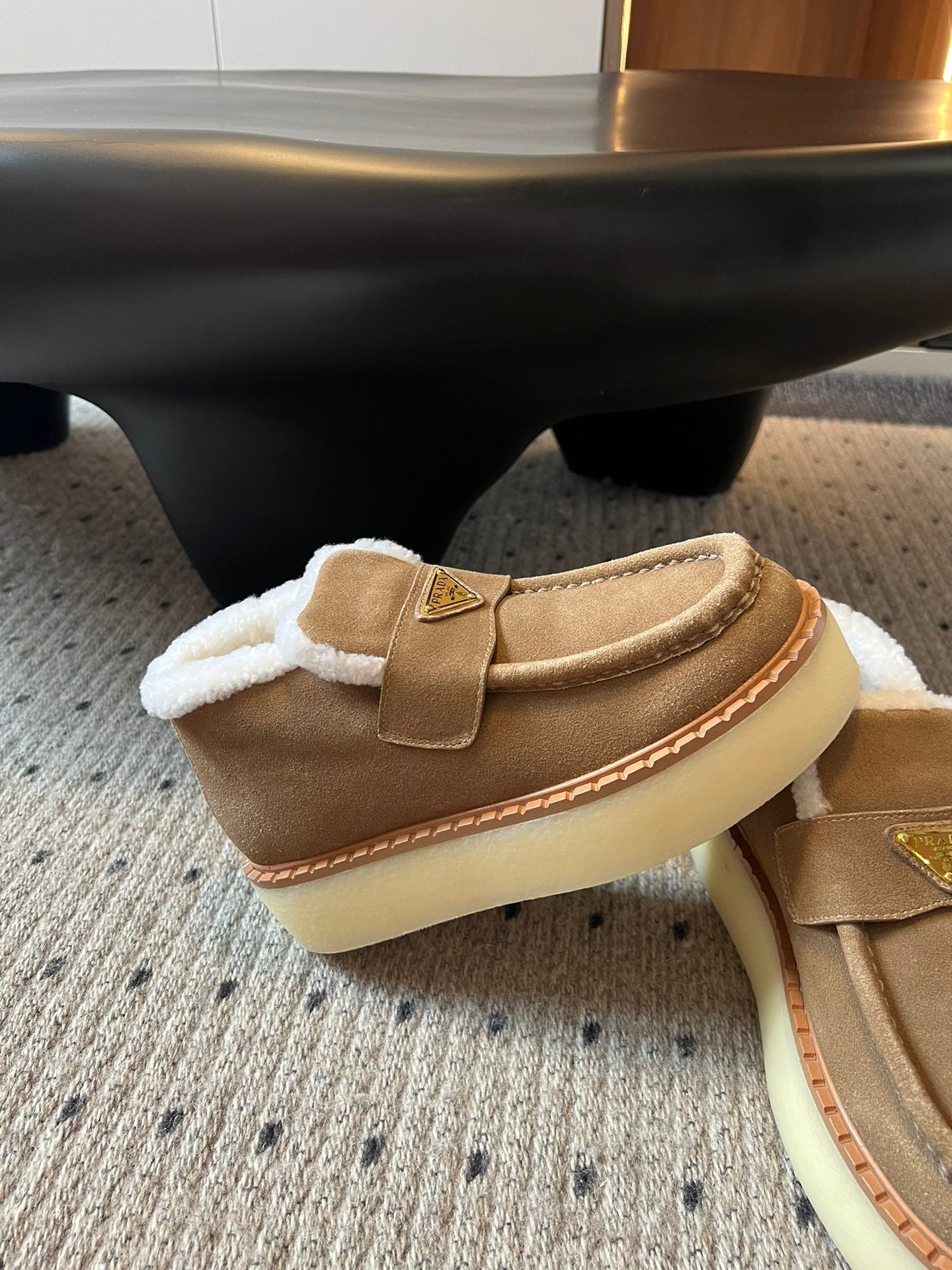 Prada 25s platform ankle boots light brown suede and wool 538440