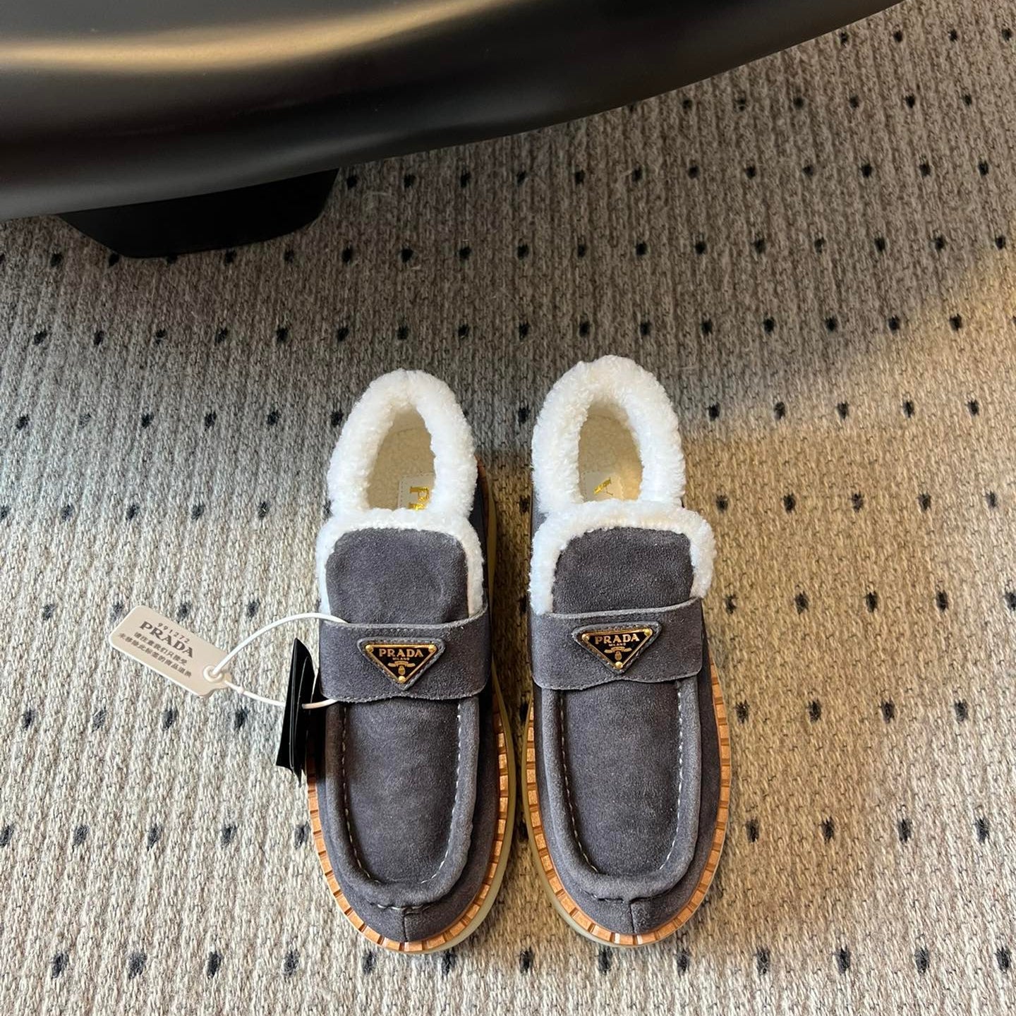 Prada 25s platform ankle boots dark gray suede and wool 538441