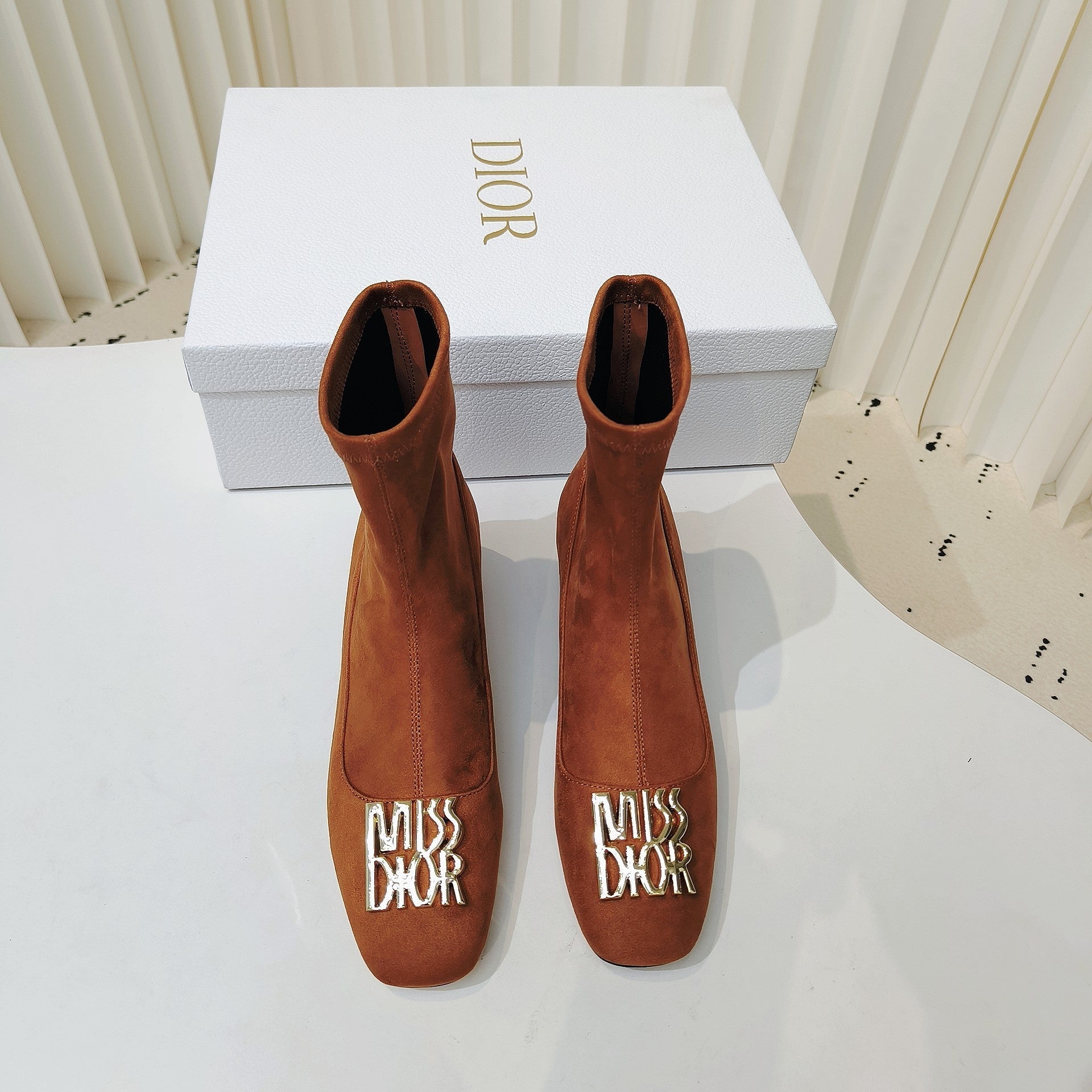 Miss Dior Ankle Boots 40mm Orange Brown Suede 111387