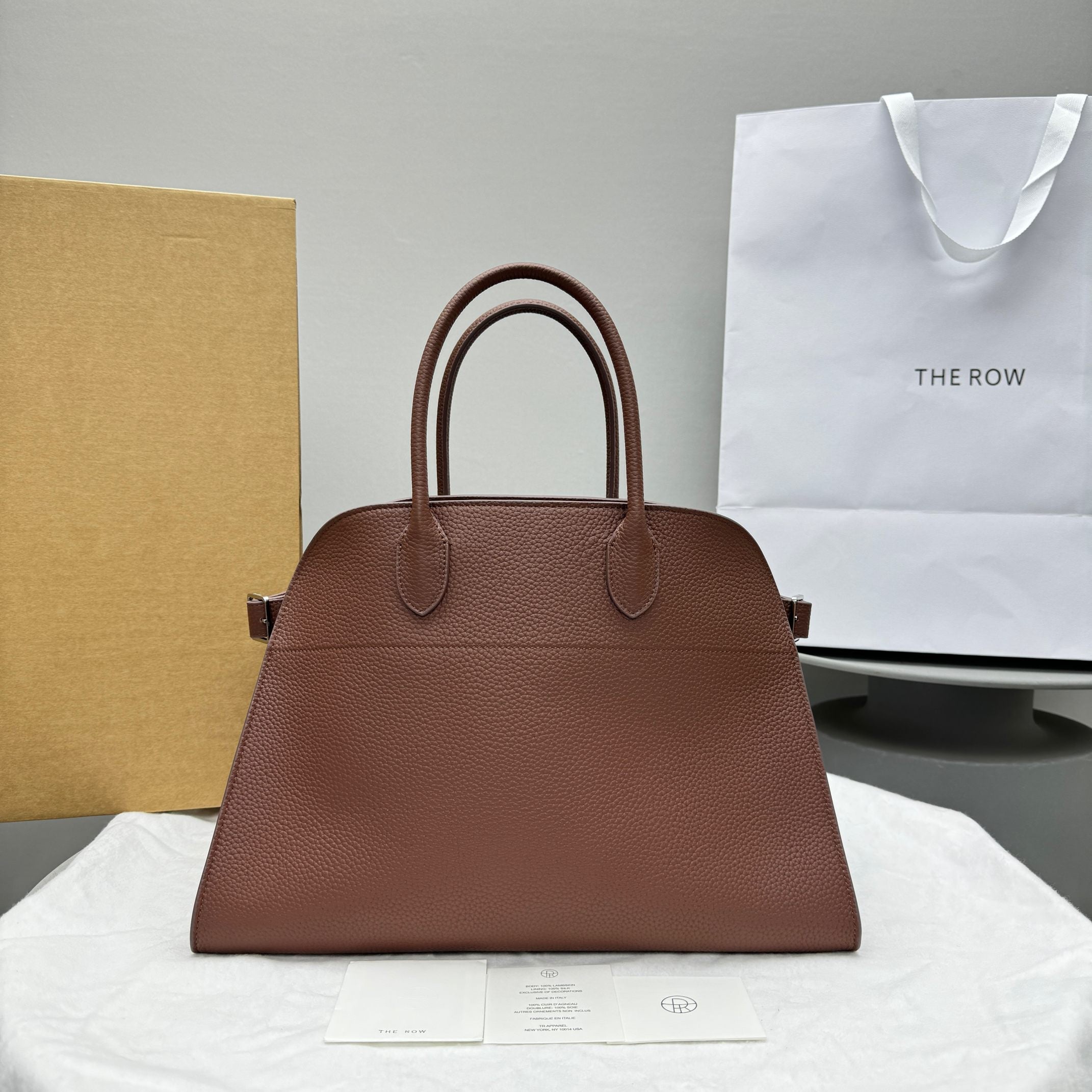 The Row Margaux 15 38cm Tote Bag Brown Grained Calfskin