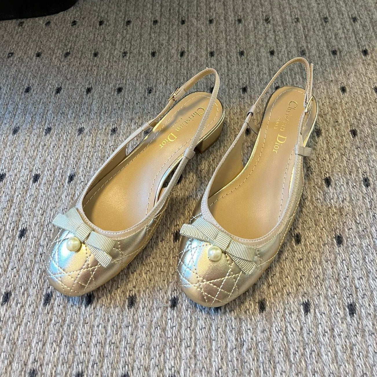 CD Ballet Slingback Pump 35mm In Gold Quilted Calfskin 997273