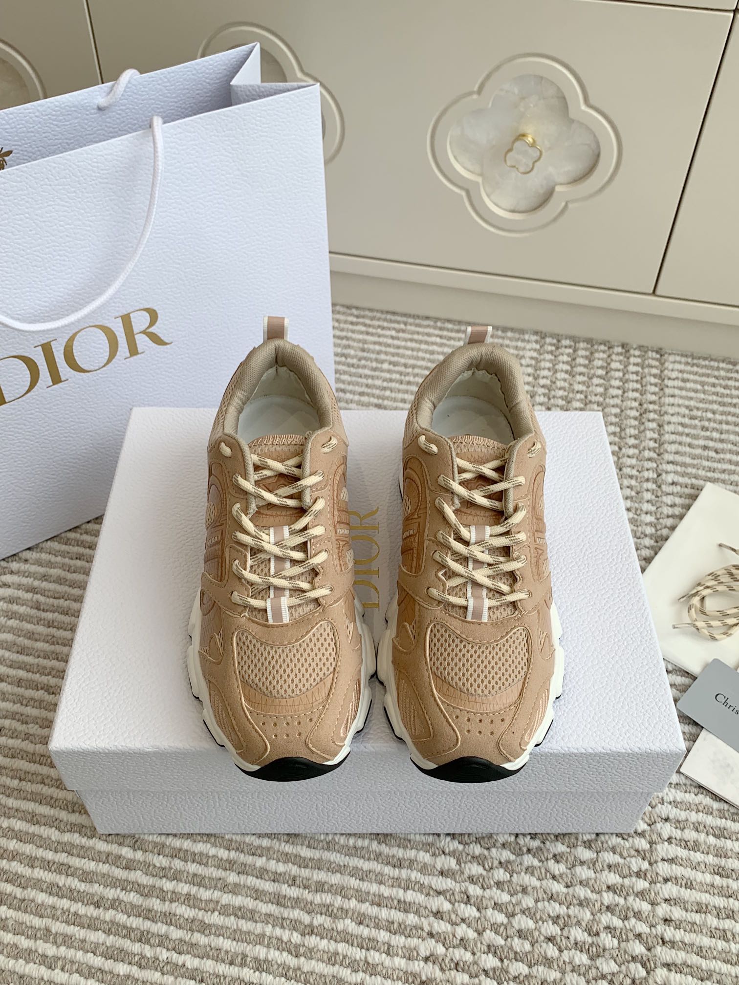 CD Chrono Sneaker In Brown Mesh Fabric And Suede  105381