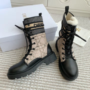 CD D-Major Ankle Boot In Dark Beige Mix Black Canvas With Fleece Lining 105072
