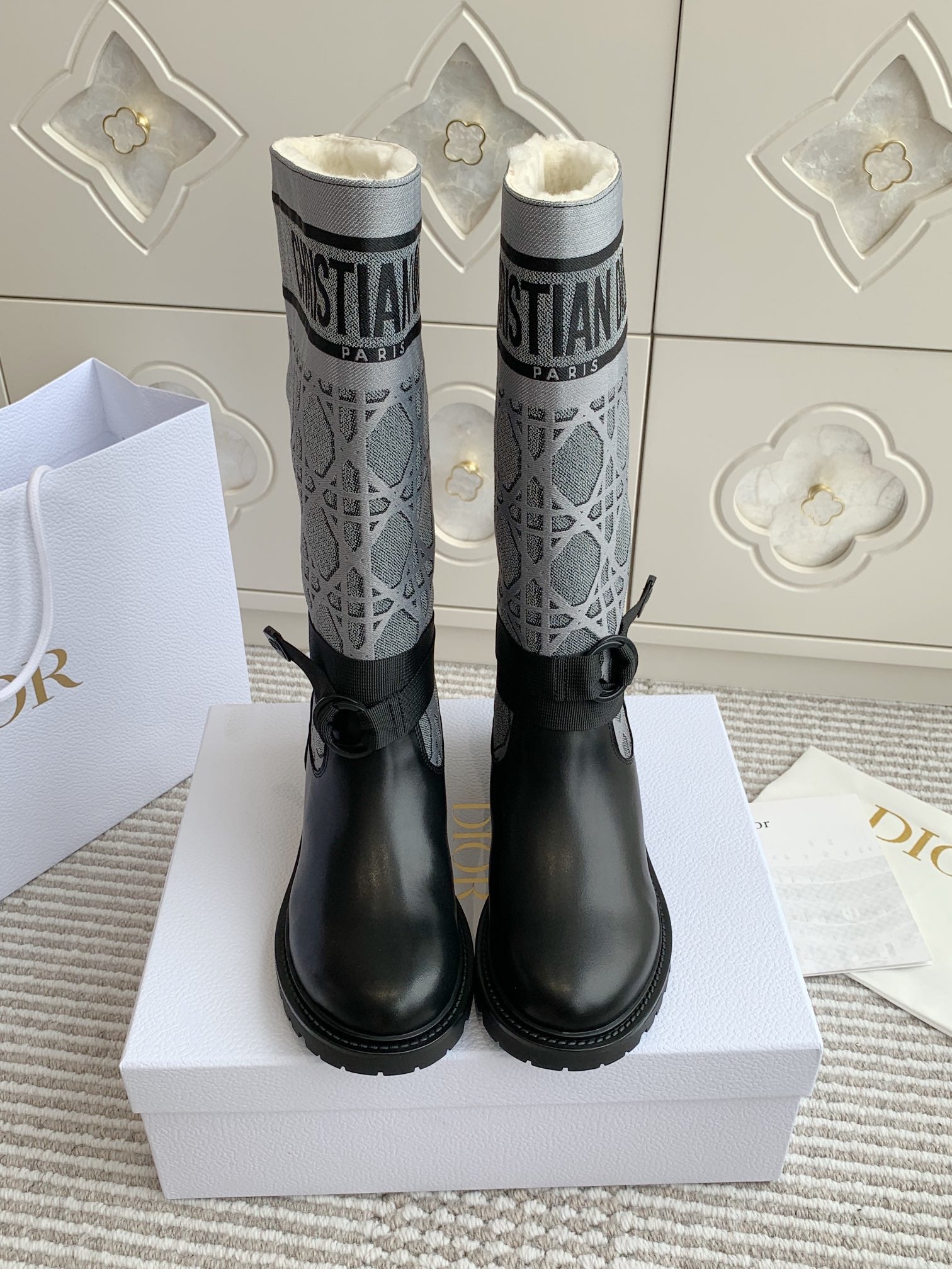 D-Major Boot In Grey Mix Black Denim Fabric With Fleece Lining 105070