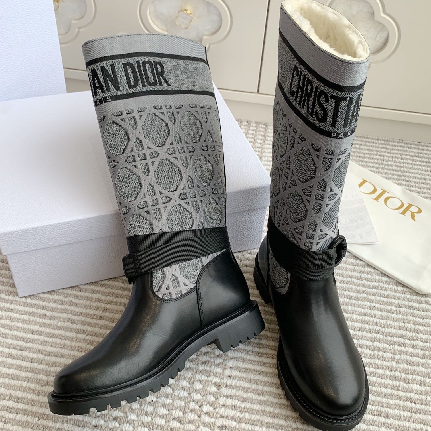 D-Major Boot In Grey Mix Black Denim Fabric With Fleece Lining 105070