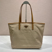 TOTE BAG 33 IN BROWN MIX CREAM TRIANGLE PATTERN EMBROIDERED FABRIC