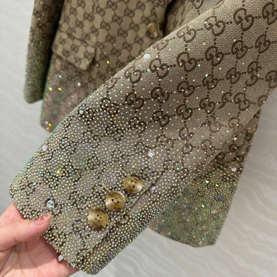 Gucci GG Letter Jacquard Woven Jacket Light Brown Polyester Fiber