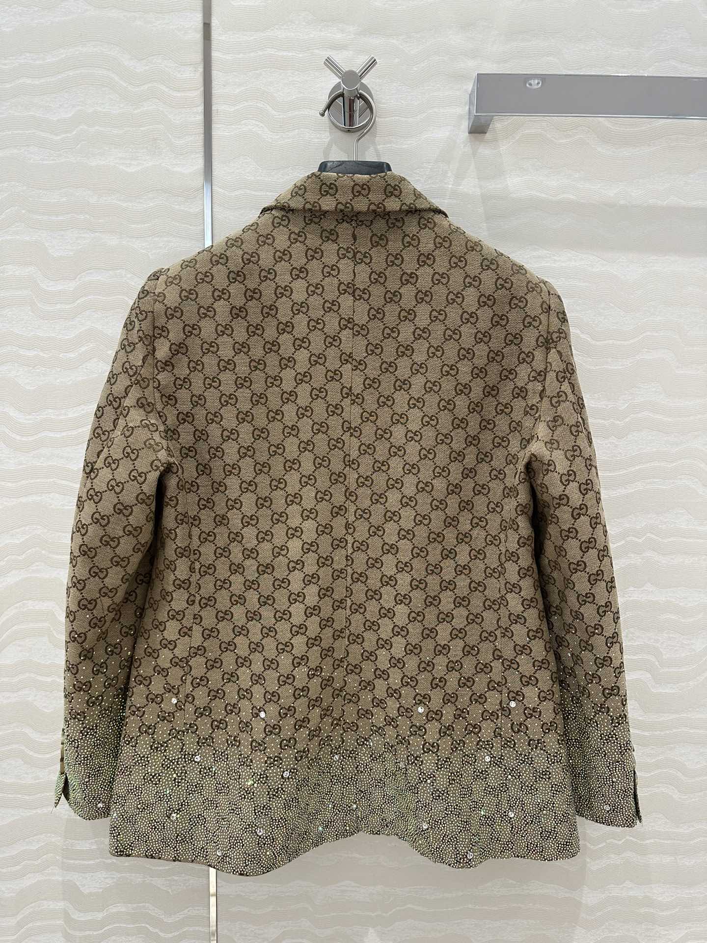 Gucci GG Letter Jacquard Woven Jacket Light Brown Polyester Fiber