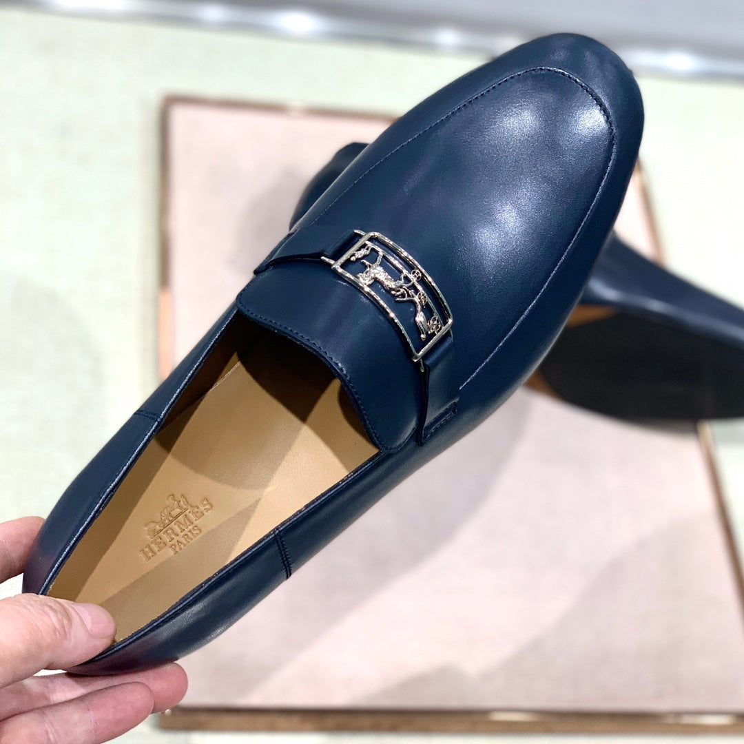 HM Men's Loafer Navy Blue Calfskin 539687