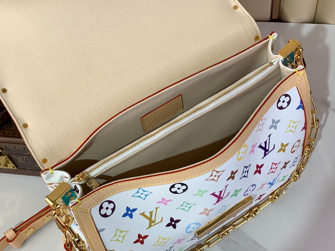 LV x TM Dauphine Soft GM 28cm White Multicolored Cowhide-leather trim
