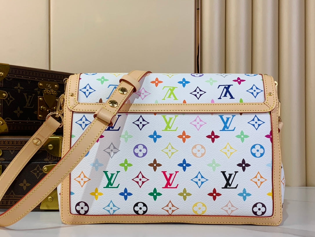 LV x TM Dauphine Soft GM 28cm White Multicolored Cowhide-leather trim