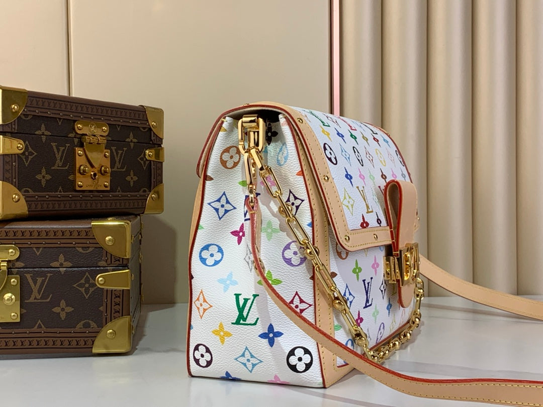 LV x TM Dauphine Soft GM 28cm White Multicolored Cowhide-leather trim