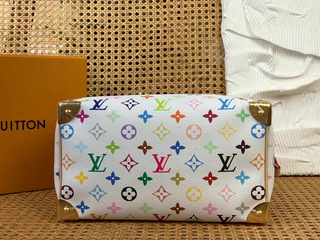 LV x TM Speedy Bandouliere 25cm White Multicolored Monogram Canvas