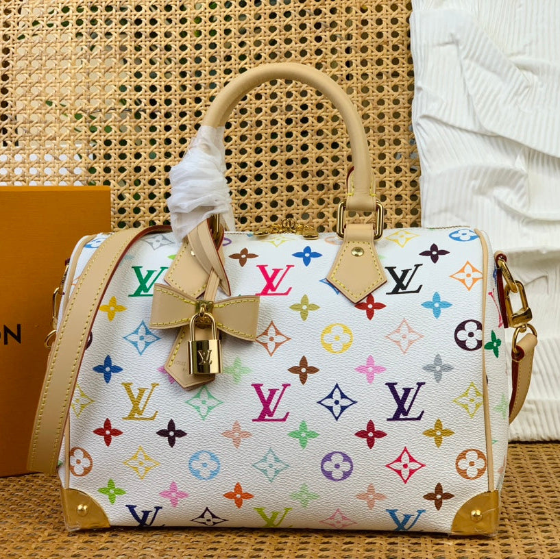 LV x TM Speedy Bandouliere 25cm White Multicolored Monogram Canvas