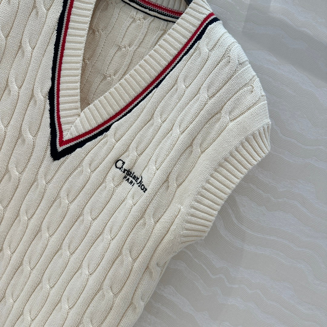 CD Knitted Vest White Cotton