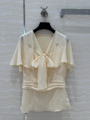 Prada Lace Sleeve Shirt Beige Polyester