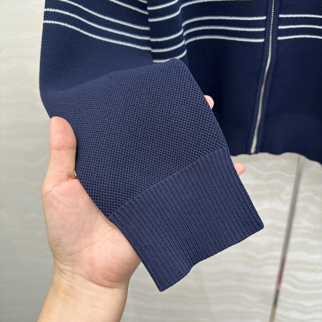 Gucci Knitted Zipper Jacket Dark Blue Viscose