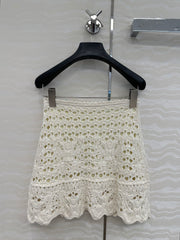 CD Hollow Short Skirt  White Cotton Washi