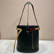 PRA bucket bag iron chain belt black leather 341179