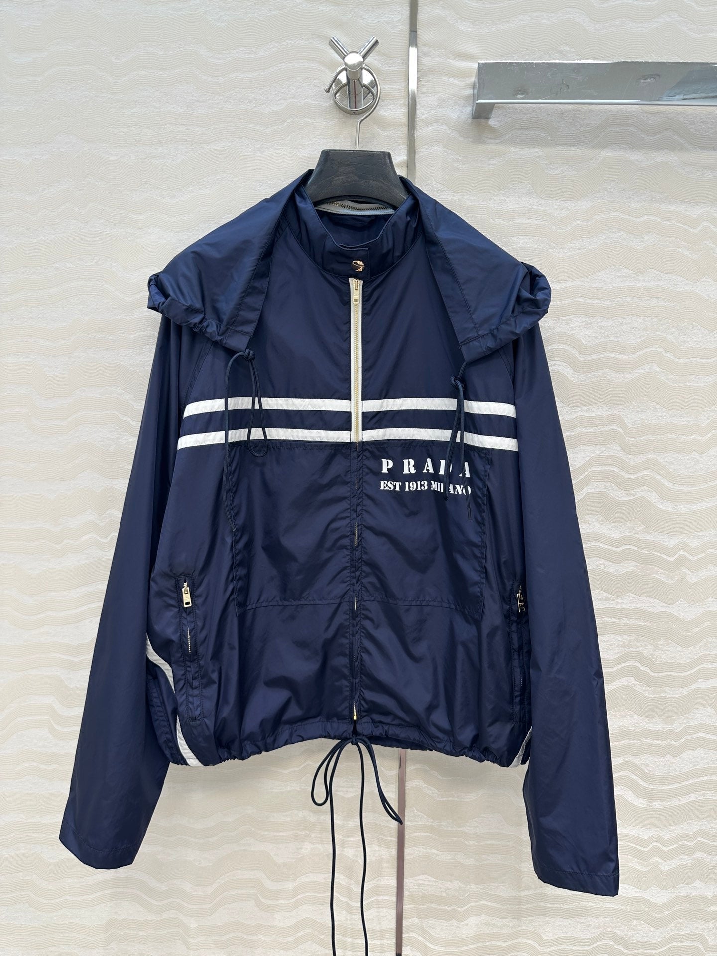 Prada Zipper Jacket Navy Blue Poliamida