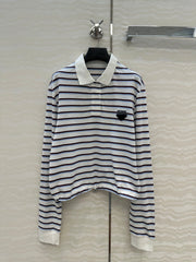 Prada 2025 Striped Long Sleeve Polo Shirt Cotton