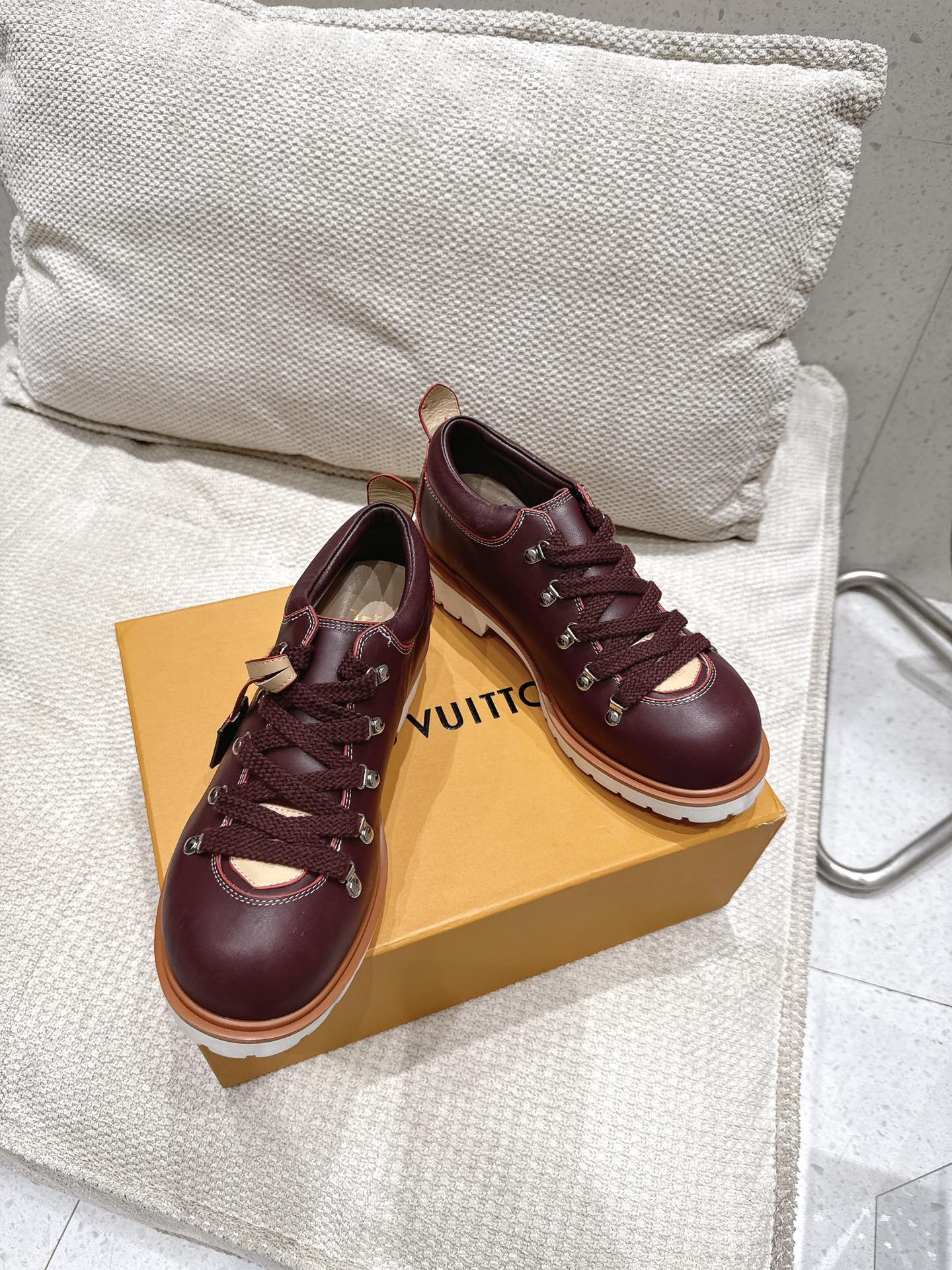 LV Pharrell and Nigo Hiking Shoes  Burgundy Sheepskin 383739