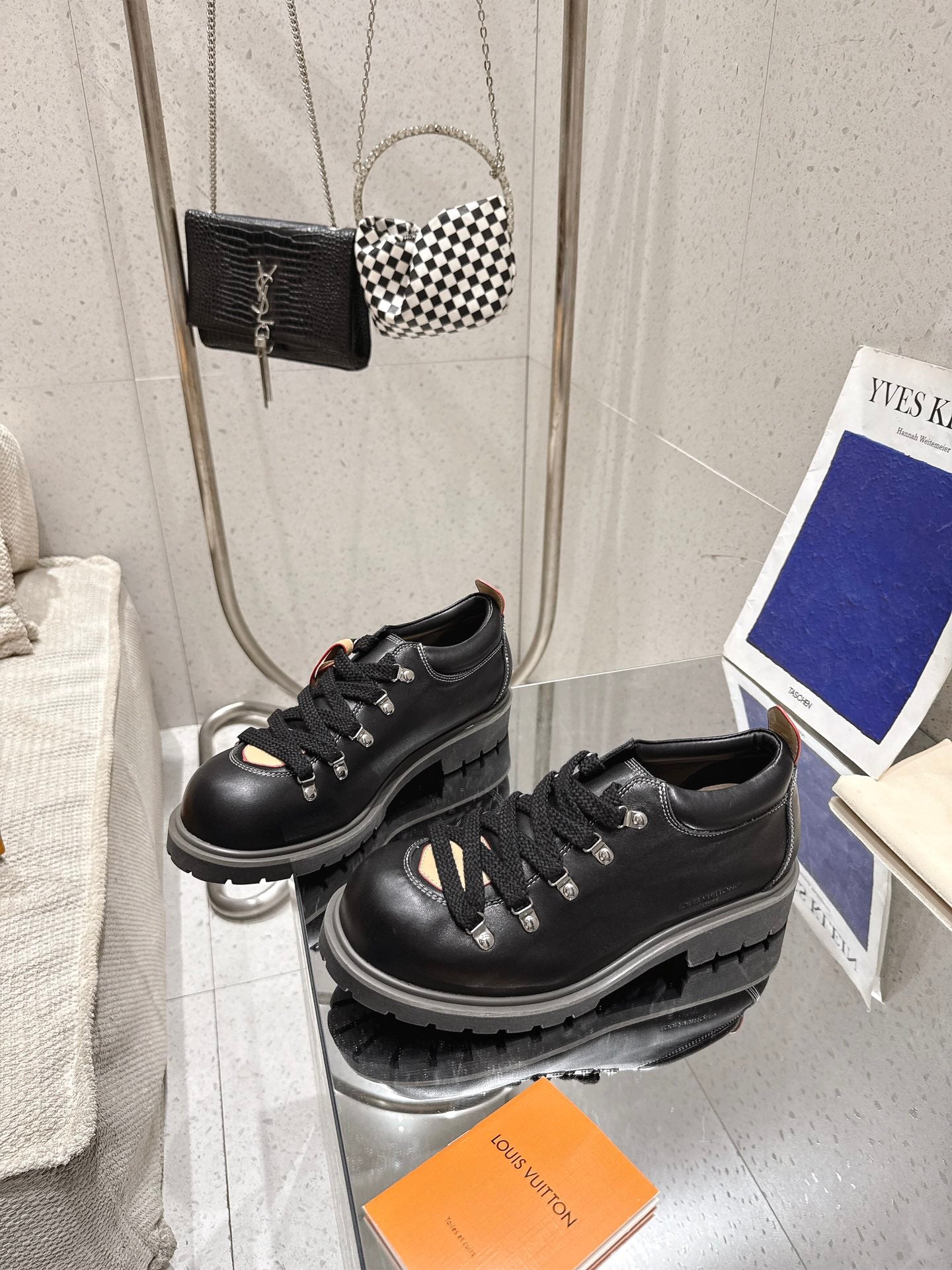 LV Pharrell and Nigo Hiking Shoes Black Sheepskin 383741