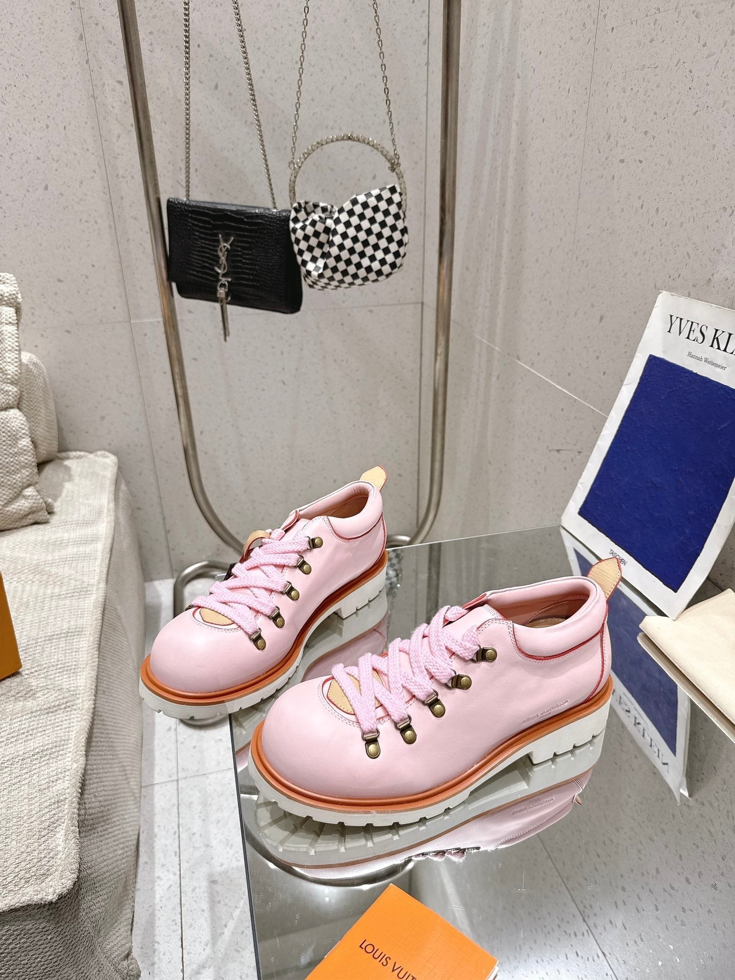 LV Pharrell and Nigo Hiking Shoes Pink Sheepskin 383742