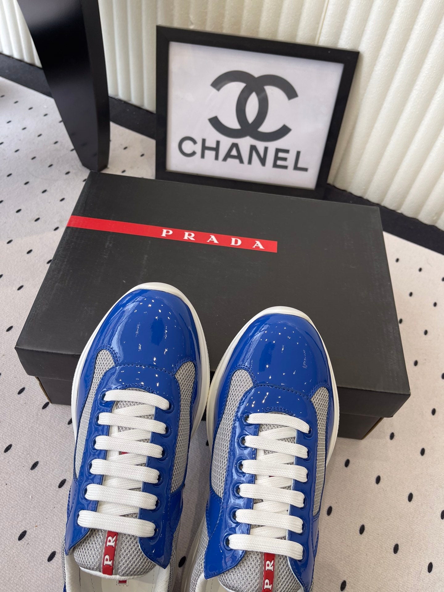 Pra 2025 Sneaker Blue mix Gray Patent Leather Mesh 554575