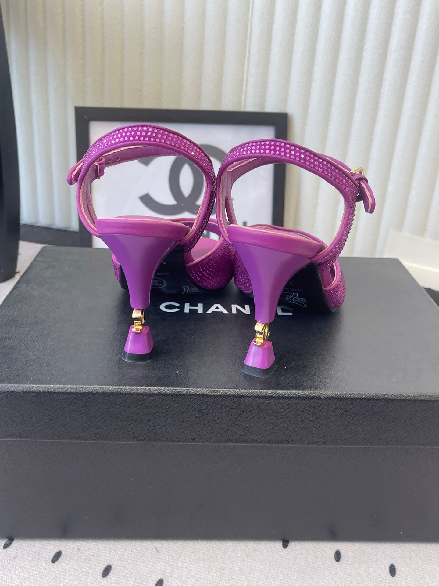 CC 26 Rhinestone Sandal 75mm Purple Lambskin 611733