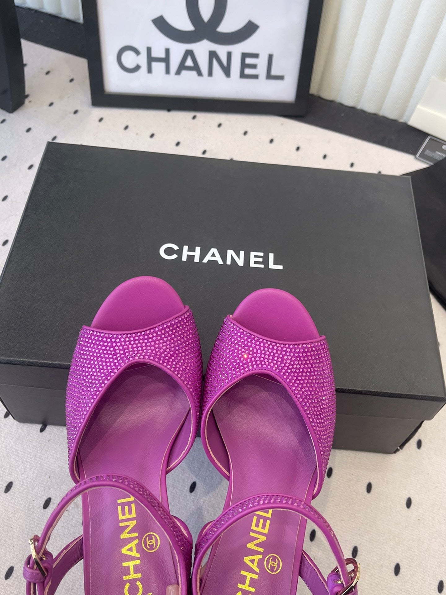 CC 26 Rhinestone Sandal 75mm Purple Lambskin 611733