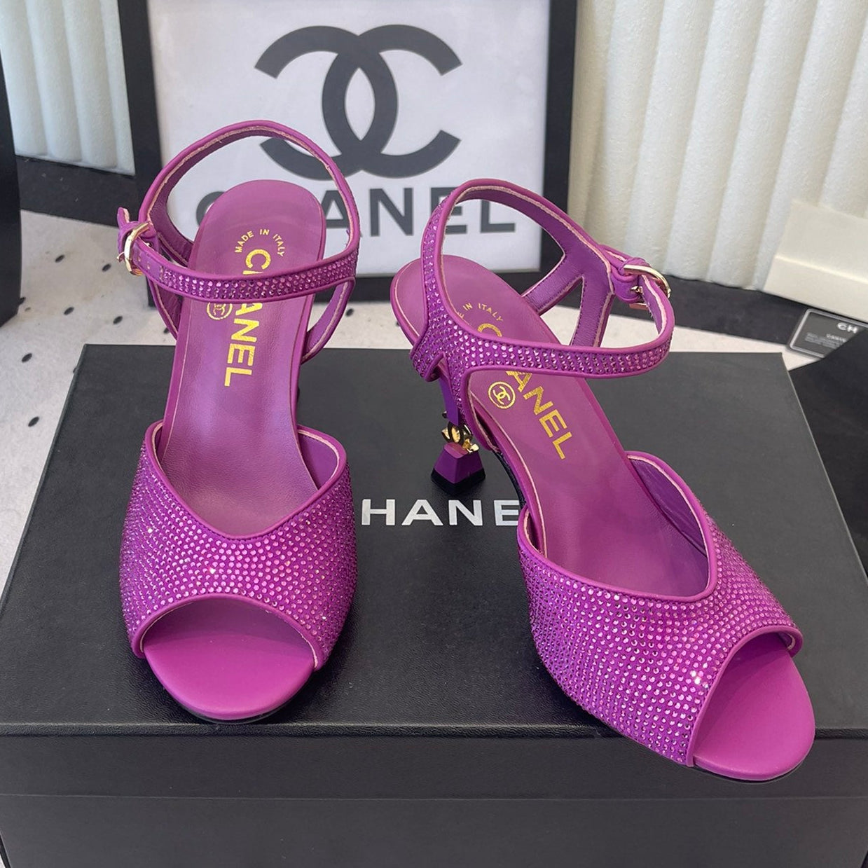 CC 26 Rhinestone Sandal 75mm Purple Lambskin 611733