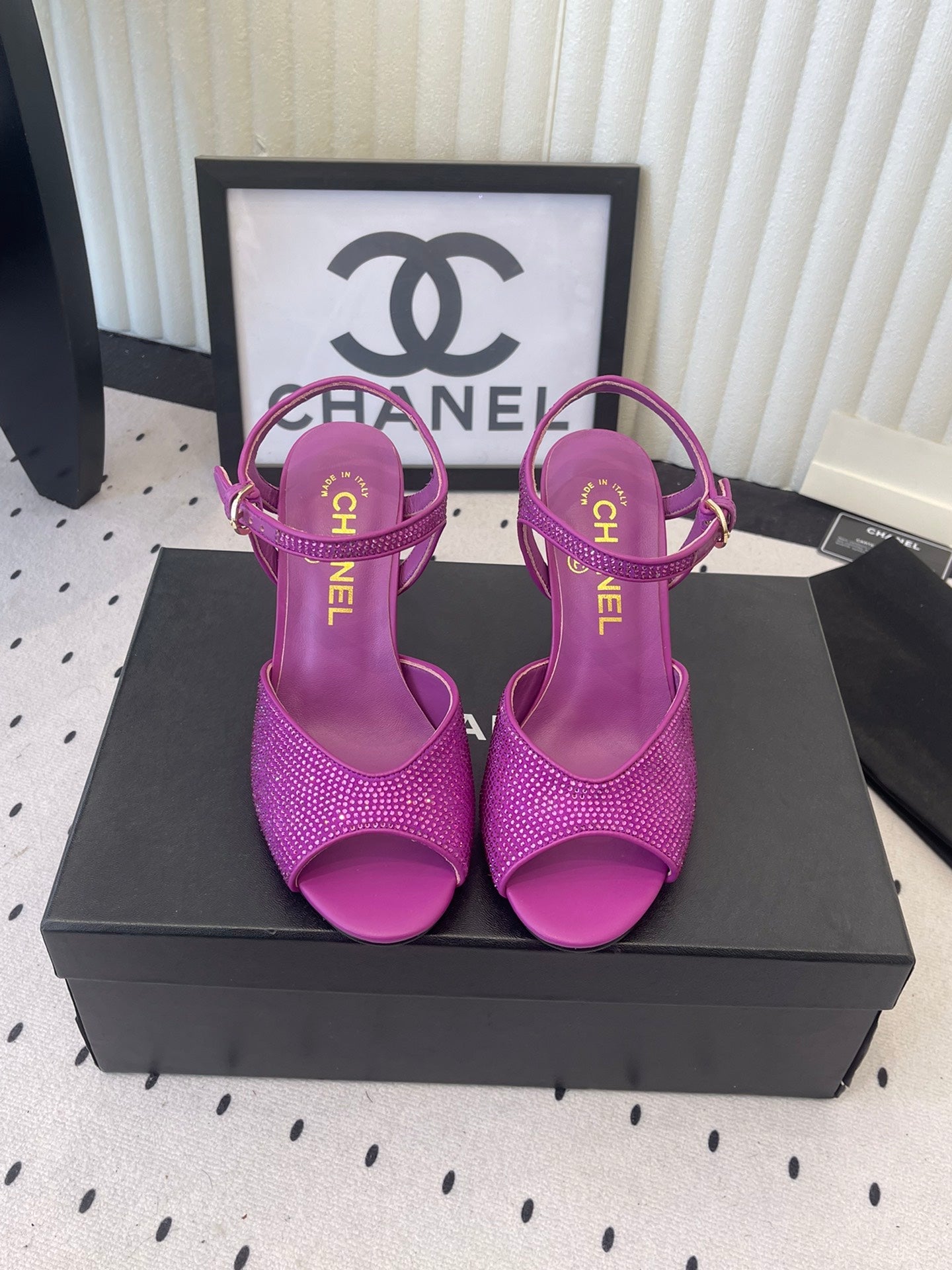 CC 26 Rhinestone Sandal 75mm Purple Lambskin 611733