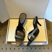 YSL 26ss High Heeled Mules 75 Black Gray Cowhide 651762