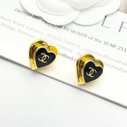 CC Black Enamel Gold Double C Heart Earrings