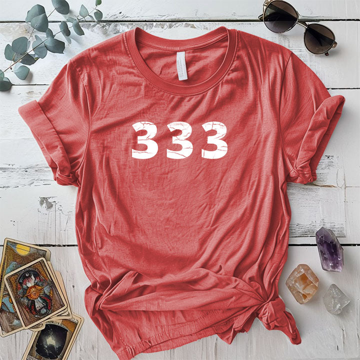 333 Angels Numbers T Shirt Coral Silk Mockup