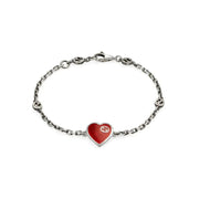GG HEART AGED FINISH STERLING SILVER RED ENAMEL BRACELET