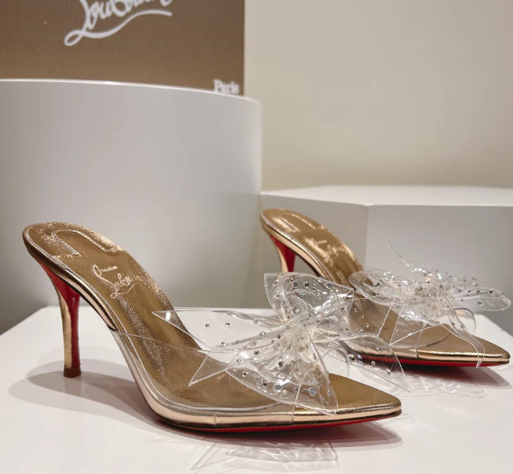 Cl Aqua Strass 80mm Mules Pvc Iridescent Nappa Leather And Strass Gold