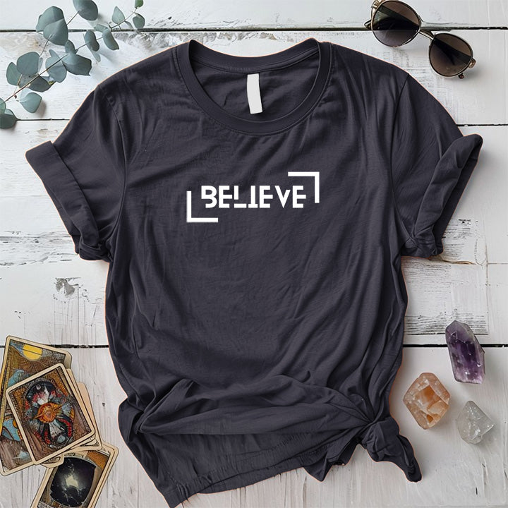 Believe T-Shirt Mockup Dark Heather Grey