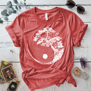 Bonsai Tree Ying Yang T-Shirt Mockup coral-silk