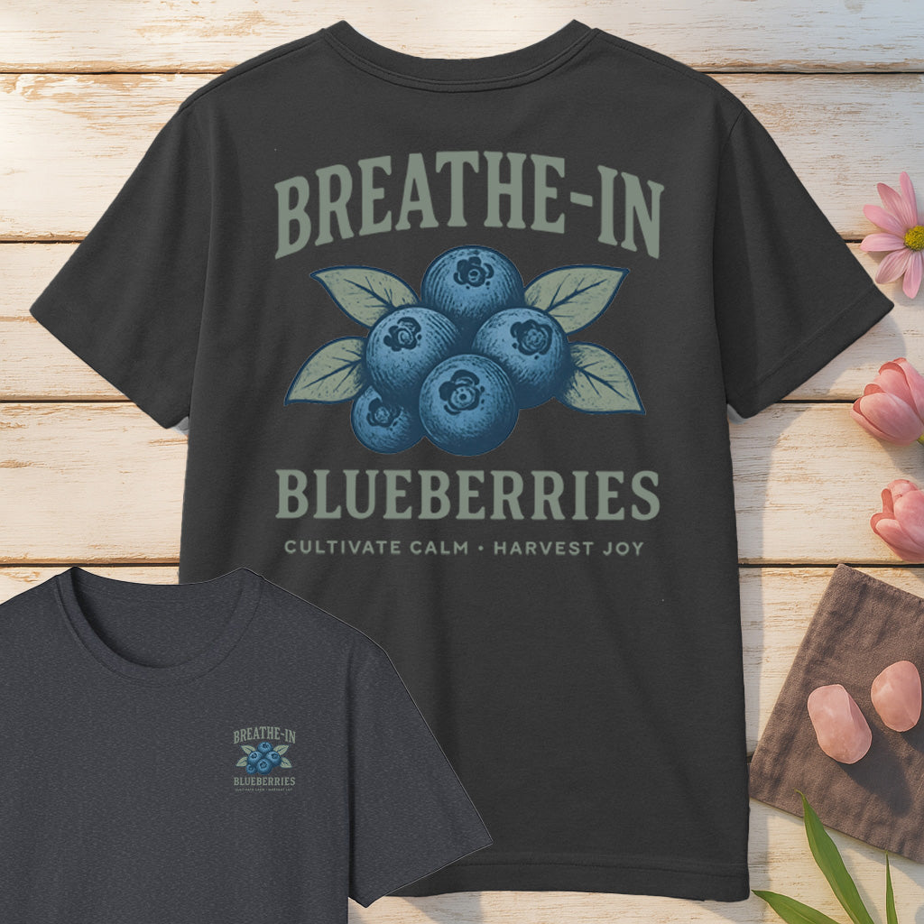 Breathe In Blueberries T-Shirt Mockup dark-heather-grey
