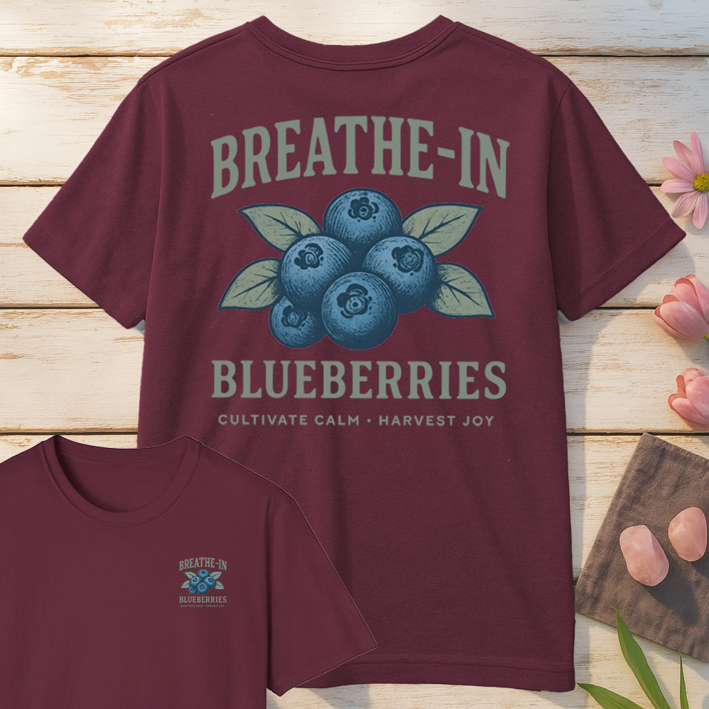 Breathe In Blueberries T-Shirt Mockup maroon