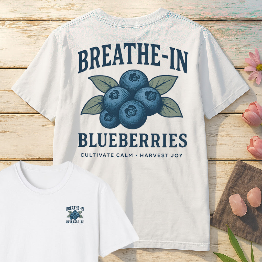 Breathe In Blueberries T-Shirt Mockup light-blue