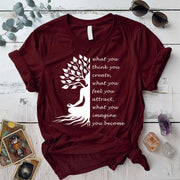 Buddha Tree Quote T-Shirt Mockup Maroon
