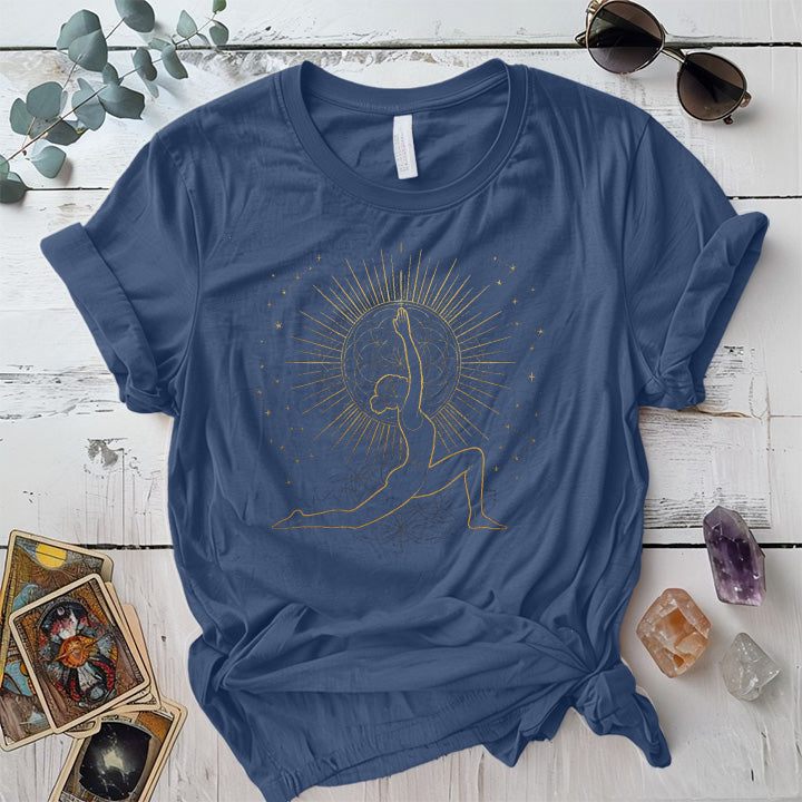 Celestial Yoga Pose T-Shirt Mockup Indigo Blue