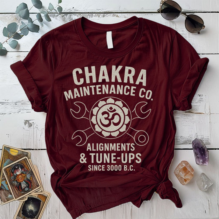 Chakra Maintenance Co T-Shirt Mockup Maroon